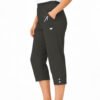 Women's Cropped Trousers with Elasticated Waist – Black | Soft Stretch Capri 3/4 Summer Pants with Pockets