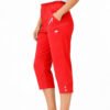 Women's Cropped Trousers with Elasticated Waist – Red | Soft Stretch Capri 3/4 Summer Pants with Pockets