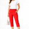 Women's Cropped Trousers with Elasticated Waist – Red | Soft Stretch Capri 3/4 Summer Pants with Pockets