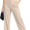 Femiss Women's Beige Wide Leg Trousers – High Waisted Tailored Relaxed Fit Office Work Pants