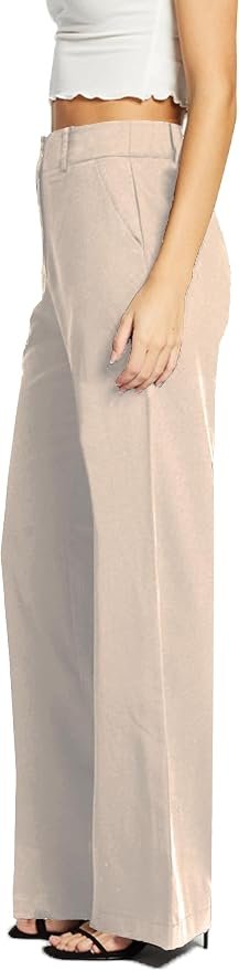 Femiss Women's Beige Wide Leg Trousers – High Waisted Tailored Relaxed Fit Office Work Pants
