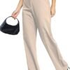 Femiss Women's Beige Wide Leg Trousers – High Waisted Tailored Relaxed Fit Office Work Pants