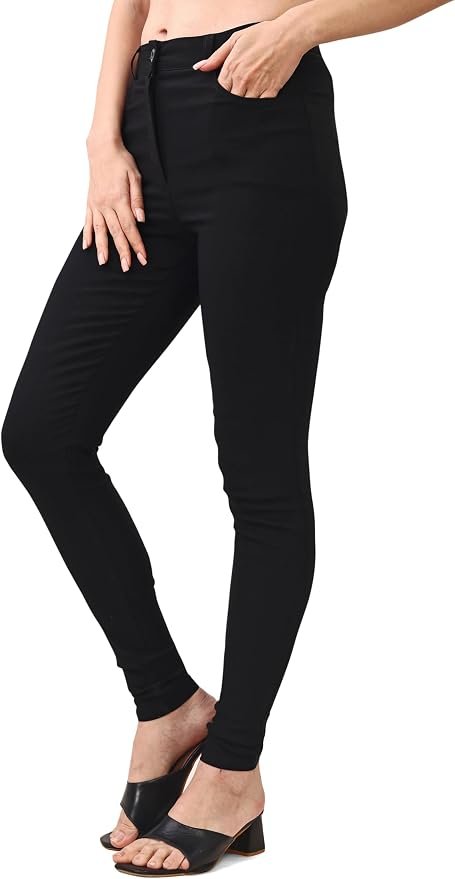 Women's Skinny Stretch Trousers – Black | Smart Casual Office & School Uniform Pants with Pockets