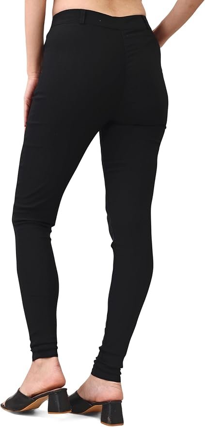 Women's Skinny Stretch Trousers – Black | Smart Casual Office & School Uniform Pants with Pockets