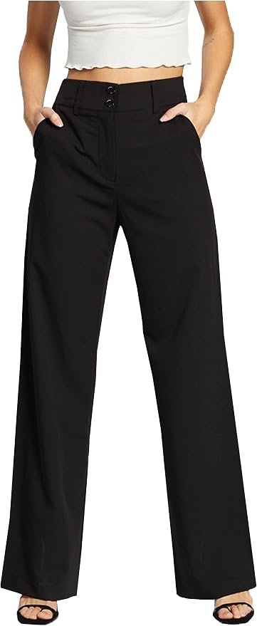 Femiss Women's Black Wide Leg Trousers – High Waisted Tailored Relaxed Fit Office Work Pants