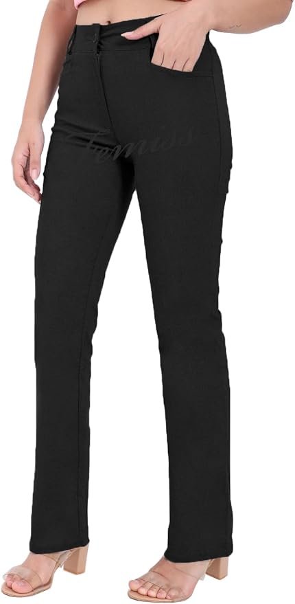 Femiss Women's Black Straight Leg Trousers – High Waisted Stretch School & Office Work Pants