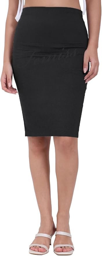 Women's Black Pencil Midi Skirt – Stretch Bodycon Work & School Uniform Skirt