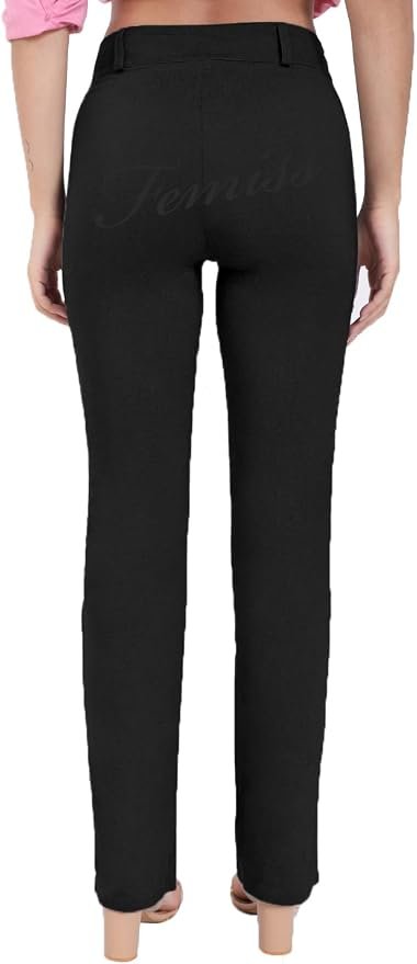 Femiss Women's Black Straight Leg Trousers – High Waisted Stretch School & Office Work Pants