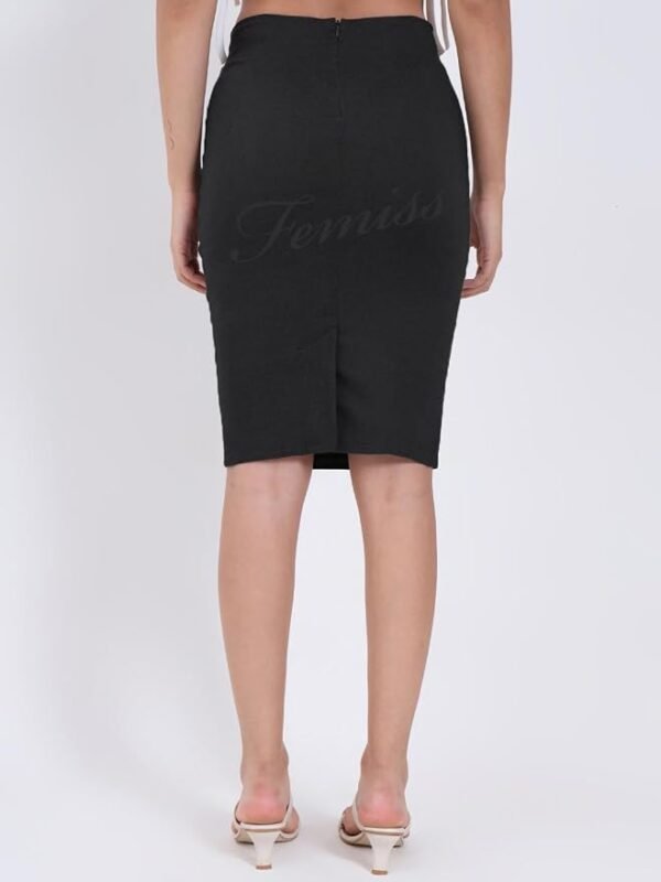 Women's Black Pencil Midi Skirt – Stretch Bodycon Work & School Uniform Skirt