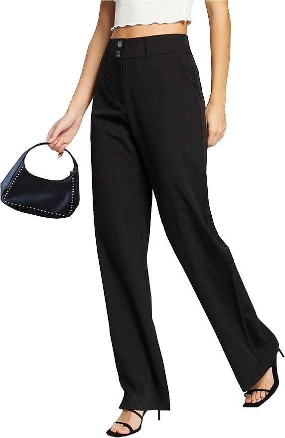 Femiss Women's Black Wide Leg Trousers – High Waisted Tailored Relaxed Fit Office Work Pants