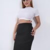 Women's Black Pencil Midi Skirt – Stretch Bodycon Work & School Uniform Skirt