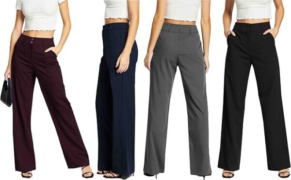 Femiss Women's Black Wide Leg Trousers – High Waisted Tailored Relaxed Fit Office Work Pants