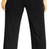 Femiss Women's Black Stripe Wide Leg Trousers – High Waisted Tailored Relaxed Fit Office Work Pants