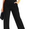 Femiss Women's Black Stripe Wide Leg Trousers – High Waisted Tailored Relaxed Fit Office Work Pants
