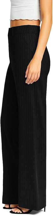 Femiss Women's Black Stripe Wide Leg Trousers – High Waisted Tailored Relaxed Fit Office Work Pants
