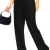 Femiss Women's Black Stripe Wide Leg Trousers – High Waisted Tailored Relaxed Fit Office Work Pants
