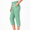 Women's Cropped Trousers with Elasticated Waist – Menthol | Soft Stretch Capri 3/4 Summer Pants with Pockets