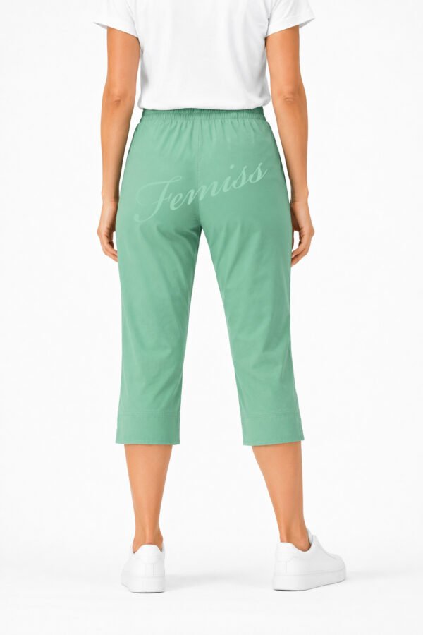 Women's Cropped Trousers with Elasticated Waist – Menthol | Soft Stretch Capri 3/4 Summer Pants with Pockets