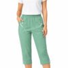 Women's Cropped Trousers with Elasticated Waist – Menthol | Soft Stretch Capri 3/4 Summer Pants with Pockets