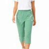 Women's Cropped Trousers with Elasticated Waist – Menthol | Soft Stretch Capri 3/4 Summer Pants with Pockets