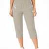 Women's Cropped Trousers with Elasticated Waist – Beige | Soft Stretch Capri 3/4 Summer Pants with Pockets