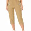 Women's Cropped Trousers with Elasticated Waist – Camel | Soft Stretch Capri 3/4 Summer Pants with Pockets