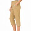 Women's Cropped Trousers with Elasticated Waist – Camel | Soft Stretch Capri 3/4 Summer Pants with Pockets