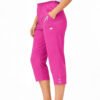 Women's Cropped Trousers with Elasticated Waist – Cerise Pink | Soft Stretch Capri 3/4 Summer Pants with Pockets