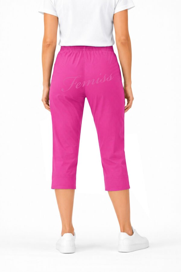 Women's Cropped Trousers with Elasticated Waist – Cerise Pink | Soft Stretch Capri 3/4 Summer Pants with Pockets