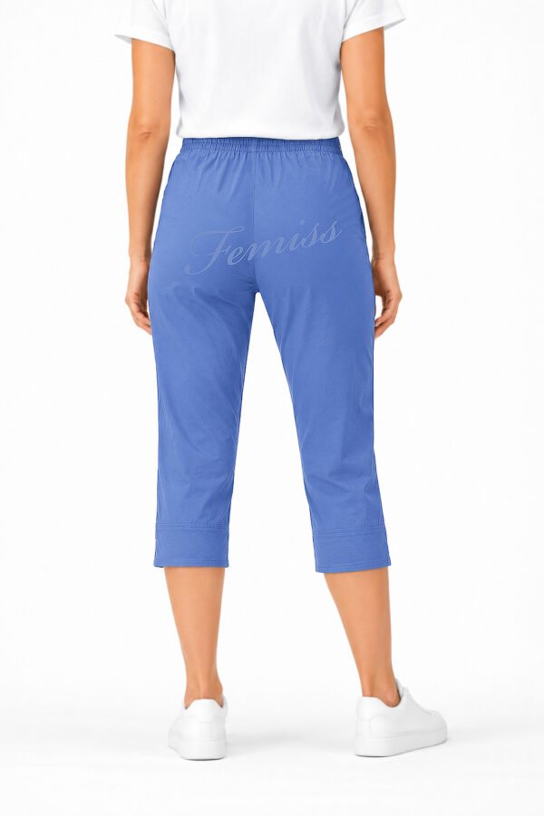 Women's Cropped Trousers with Elasticated Waist – Denim | Soft Stretch Capri 3/4 Summer Pants with Pockets