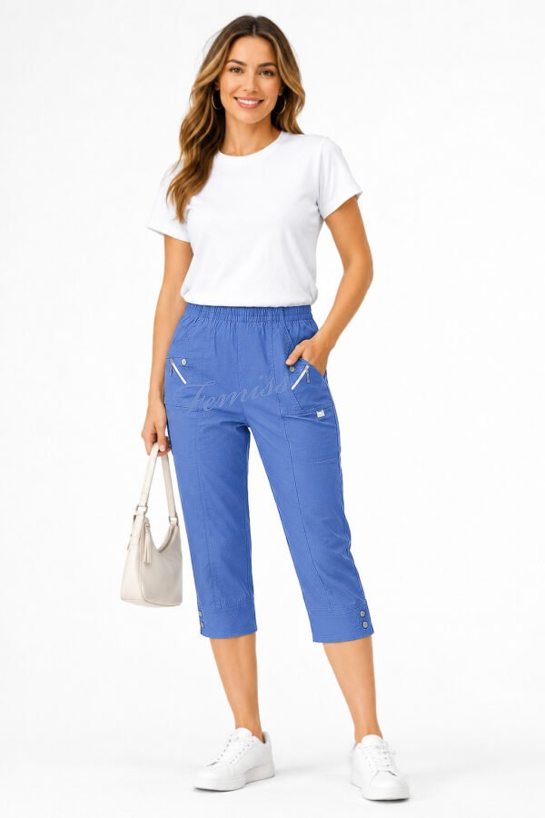 Women's Cropped Trousers with Elasticated Waist – Denim | Soft Stretch Capri 3/4 Summer Pants with Pockets