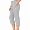 Women's Cropped Trousers with Elasticated Waist – Grey | Soft Stretch Capri 3/4 Summer Pants with Pockets
