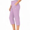 Women's Cropped Trousers with Elasticated Waist – Lilac | Soft Stretch Capri 3/4 Summer Pants with Pockets