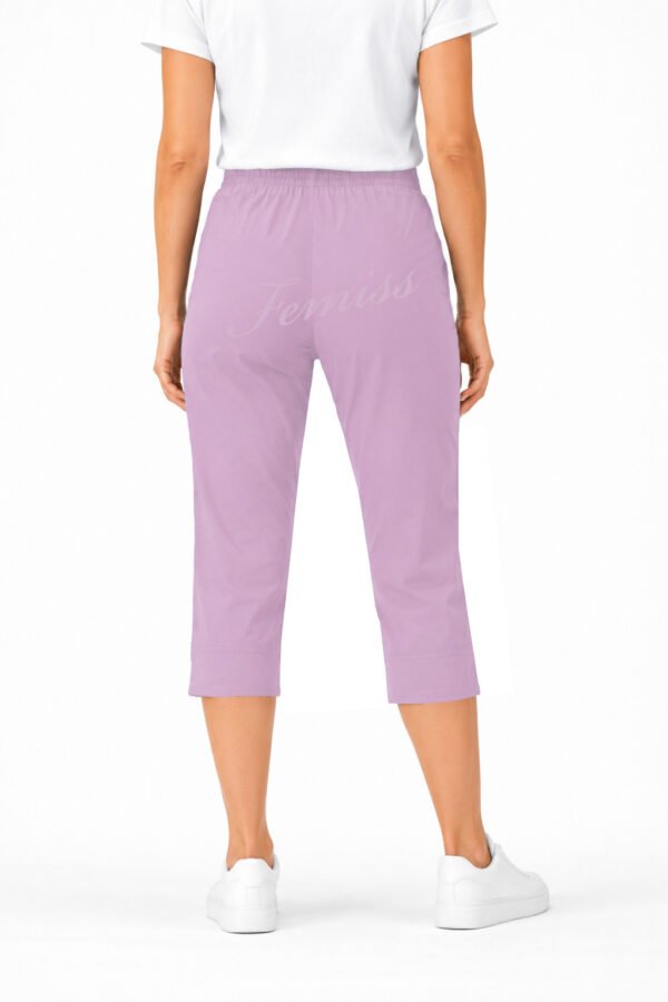 Women's Cropped Trousers with Elasticated Waist – Lilac | Soft Stretch Capri 3/4 Summer Pants with Pockets