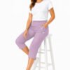 Women's Cropped Trousers with Elasticated Waist – Lilac | Soft Stretch Capri 3/4 Summer Pants with Pockets