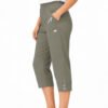Women's Cropped Trousers with Elasticated Waist – Mocha | Soft Stretch Capri 3/4 Summer Pants with Pockets
