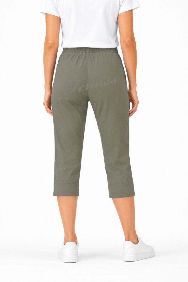 Women's Cropped Trousers with Elasticated Waist – Mocha | Soft Stretch Capri 3/4 Summer Pants with Pockets