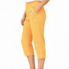 Women's Cropped Trousers with Elasticated Waist – Mustard | Soft Stretch Capri 3/4 Summer Pants with Pockets
