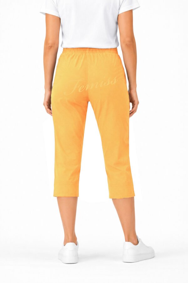 Women's Cropped Trousers with Elasticated Waist – Mustard | Soft Stretch Capri 3/4 Summer Pants with Pockets