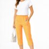 Women's Cropped Trousers with Elasticated Waist – Mustard | Soft Stretch Capri 3/4 Summer Pants with Pockets