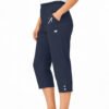 Women's Cropped Trousers with Elasticated Waist – Navy Blue | Soft Stretch Capri 3/4 Summer Pants with Pockets