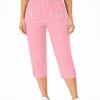 Women's Cropped Trousers with Elasticated Waist – Dusty Pink | Soft Stretch Capri 3/4 Summer Pants with Pockets
