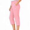 Women's Cropped Trousers with Elasticated Waist – Dusty Pink | Soft Stretch Capri 3/4 Summer Pants with Pockets
