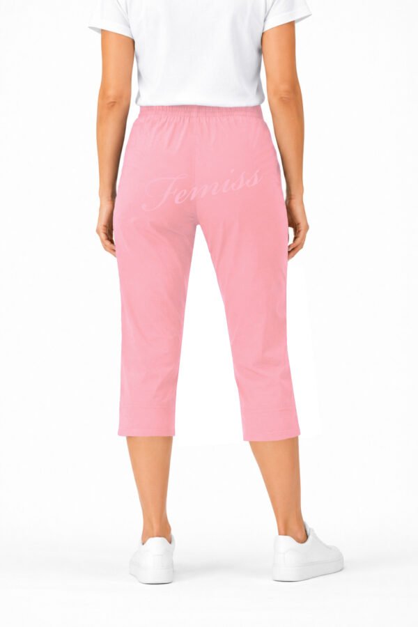 Women's Cropped Trousers with Elasticated Waist – Dusty Pink | Soft Stretch Capri 3/4 Summer Pants with Pockets