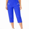 Women's Cropped Trousers with Elasticated Waist – Royal Blue | Soft Stretch Capri 3/4 Summer Pants with Pockets