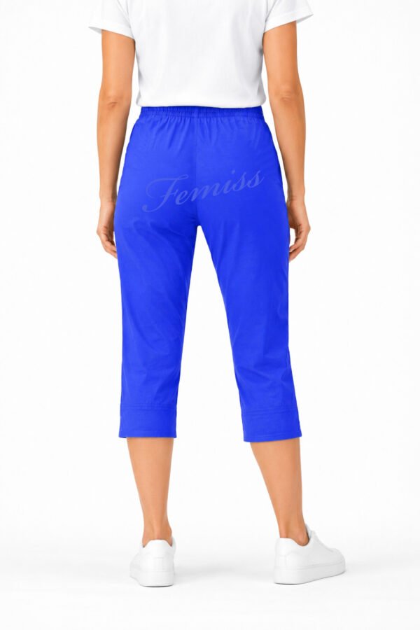 Women's Cropped Trousers with Elasticated Waist – Royal Blue | Soft Stretch Capri 3/4 Summer Pants with Pockets