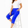 Women's Cropped Trousers with Elasticated Waist – Royal Blue | Soft Stretch Capri 3/4 Summer Pants with Pockets
