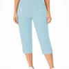 Women's Cropped Trousers with Elasticated Waist – Sky Blue | Soft Stretch Capri 3/4 Summer Pants with Pockets