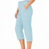 Women's Cropped Trousers with Elasticated Waist – Sky Blue | Soft Stretch Capri 3/4 Summer Pants with Pockets