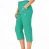 Women's Cropped Trousers with Elasticated Waist – Teal | Soft Stretch Capri 3/4 Summer Pants with Pockets